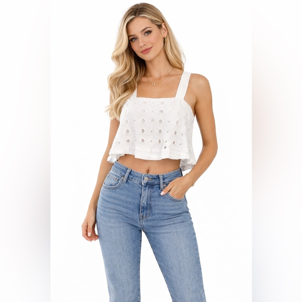 61 Free People By My Side Eyelet Cropped Tank Blouse Size XS
